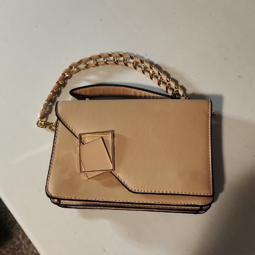 Chic Tan Clutch with Gold Chain - Picture 1 of 7